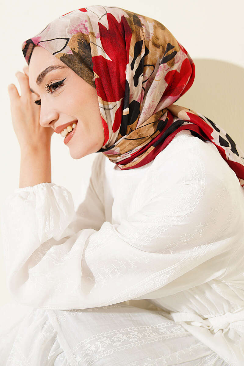 Çiçekli Fırça Desen Elegance Eşarp
