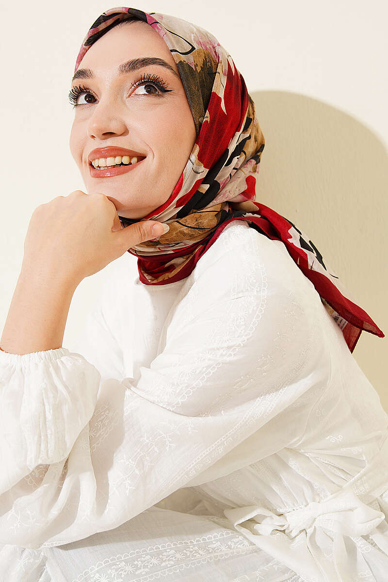 Çiçekli Fırça Desen Elegance Eşarp
