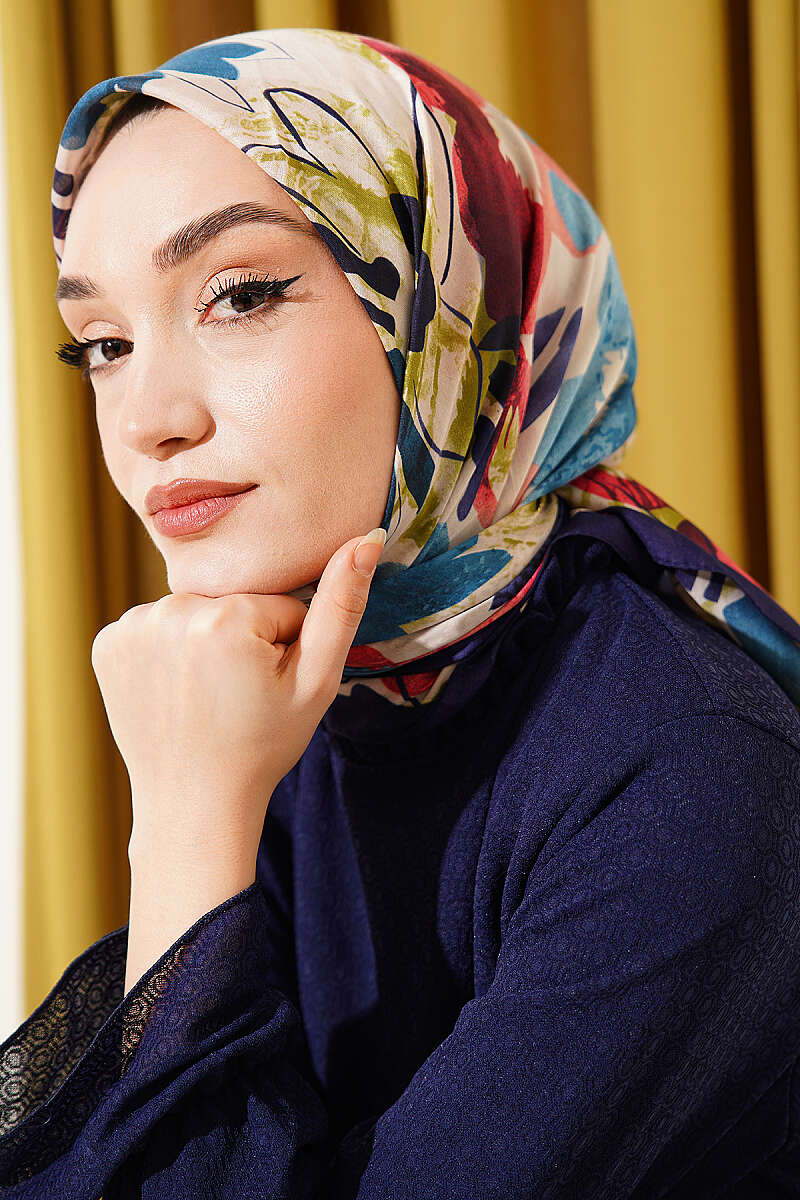 Çiçekli Fırça Desen Elegance Eşarp