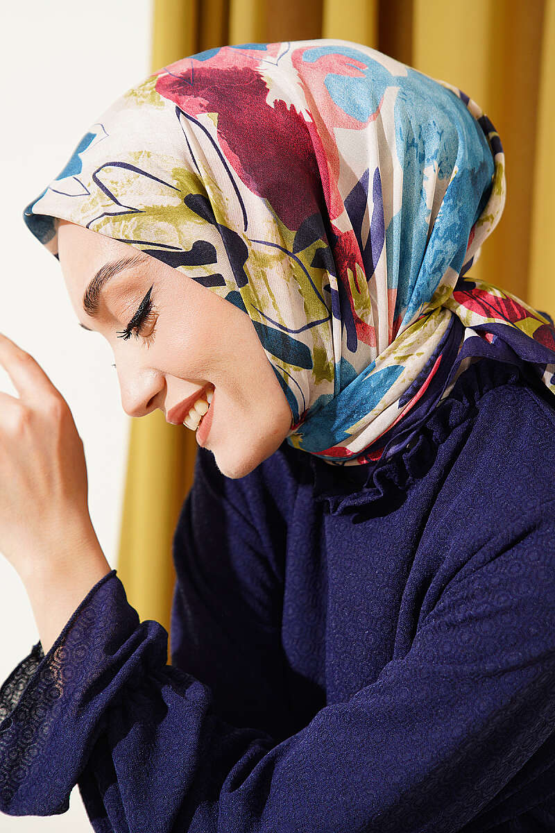 Çiçekli Fırça Desen Elegance Eşarp