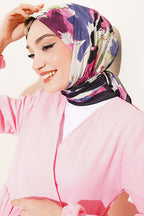 Çiçekli Fırça Desen Elegance Eşarp Siyah