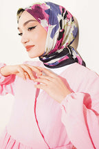 Çiçekli Fırça Desen Elegance Eşarp Siyah