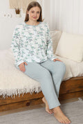 Çiçekli Fitilli Büyük Beden Pijama Takımı Çağla Yeşili
