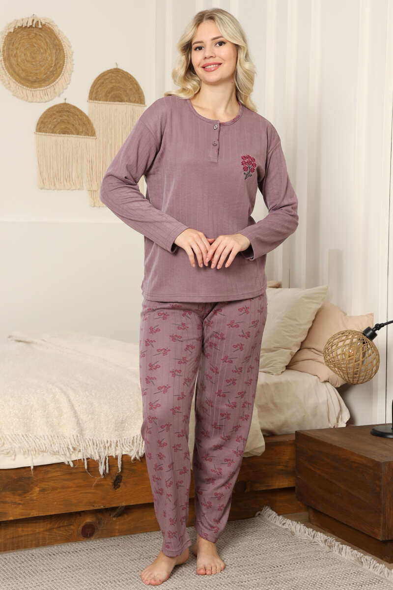 Çiçekli Fitilli Pijama Takımı