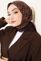 Çiçekli Flamu Cotton Eşarp Acı Kahve