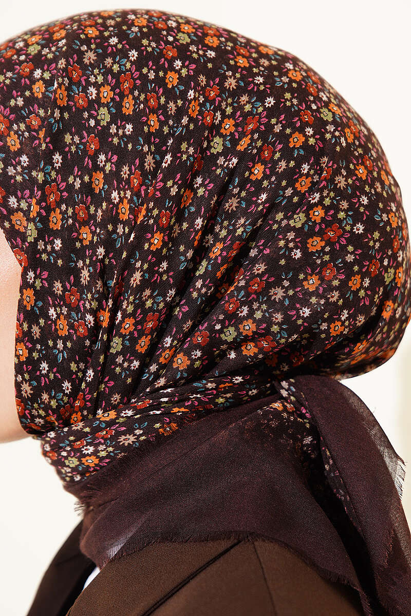 Çiçekli Flamu Cotton Eşarp Acı Kahve