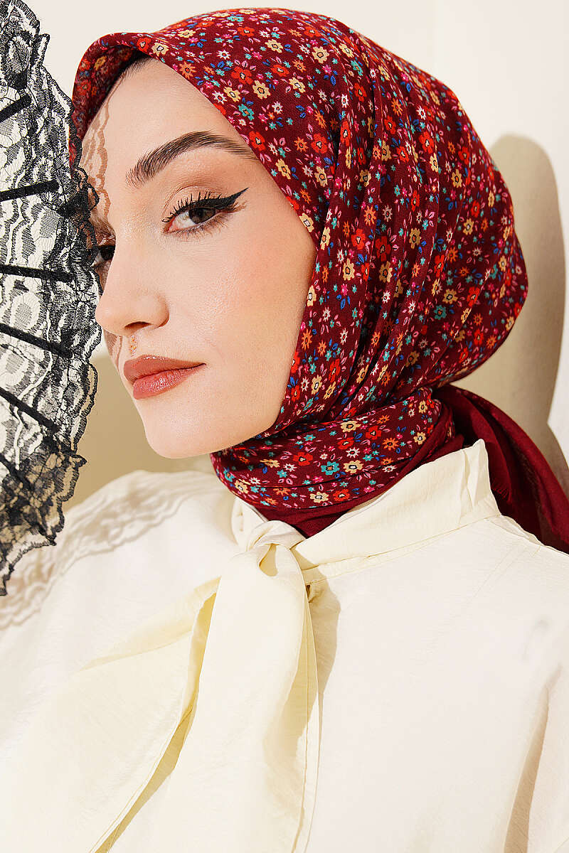 Çiçekli Flamu Cotton Eşarp
