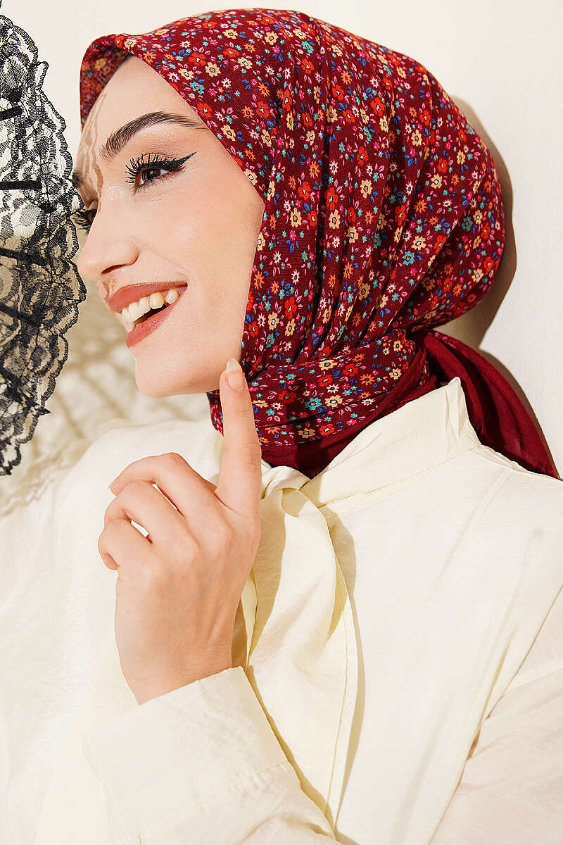 Çiçekli Flamu Cotton Eşarp