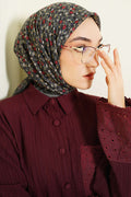 Çiçekli Flamu Cotton Eşarp Gri