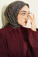 Çiçekli Flamu Cotton Eşarp Gri