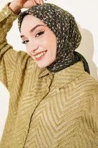 Çiçekli Flamu Cotton Eşarp Haki