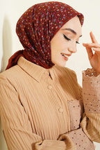 Çiçekli Flamu Cotton Eşarp Kiremit