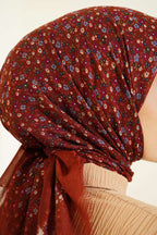 Çiçekli Flamu Cotton Eşarp Kiremit