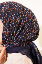 Çiçekli Flamu Cotton Eşarp Lacivert