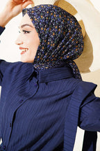 Çiçekli Flamu Cotton Eşarp Lacivert Mavi