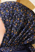 Çiçekli Flamu Cotton Eşarp Lacivert Mavi