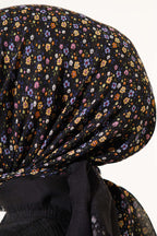 Çiçekli Flamu Cotton Eşarp Siyah
