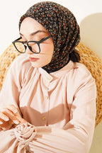 Çiçekli Flamu Cotton Eşarp Siyah Füme