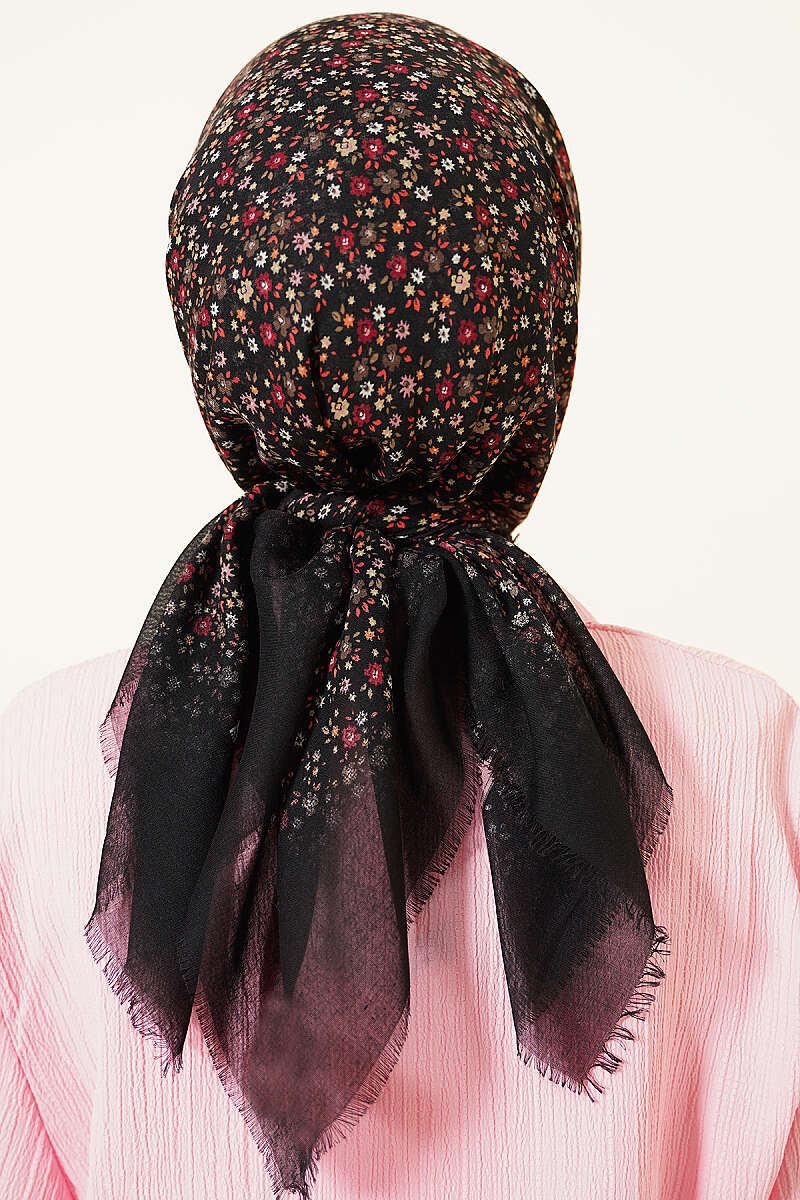 Çiçekli Flamu Cotton Eşarp Siyah Pembe