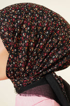 Çiçekli Flamu Cotton Eşarp Siyah Pembe