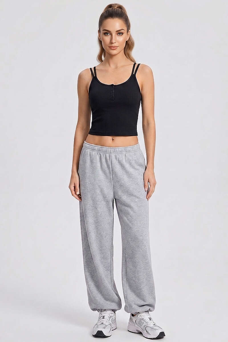 Çift Askılı Düğmeli Crop Siyah