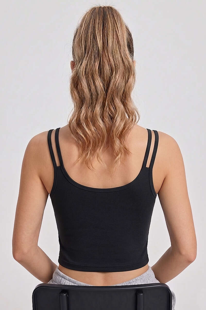 Çift Askılı Düğmeli Crop Siyah