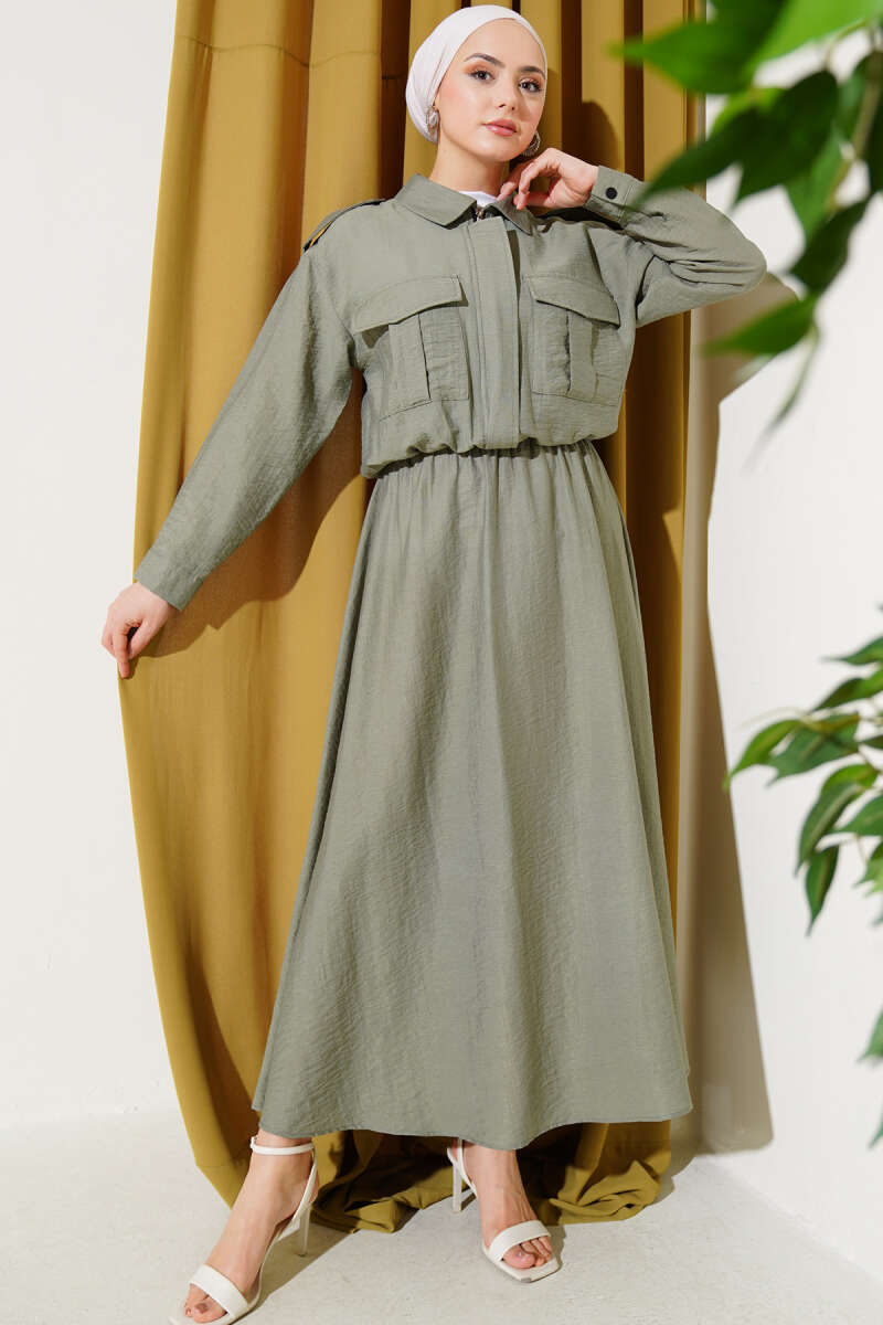 Çift Cepli Fermuarlı Etekli İkili Takım Çağla Yeşili Главное изображение товара