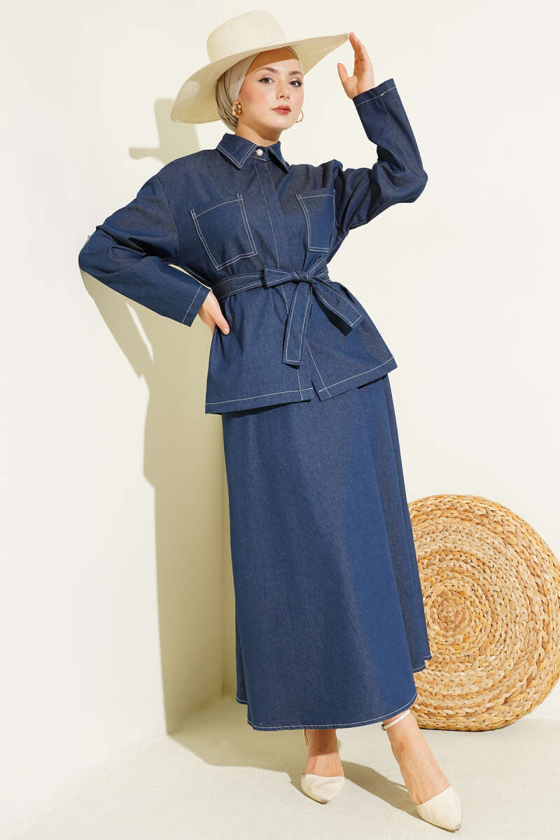 Double Pocket Belted Skirt Denim Double Set Второстепенное изображение товара