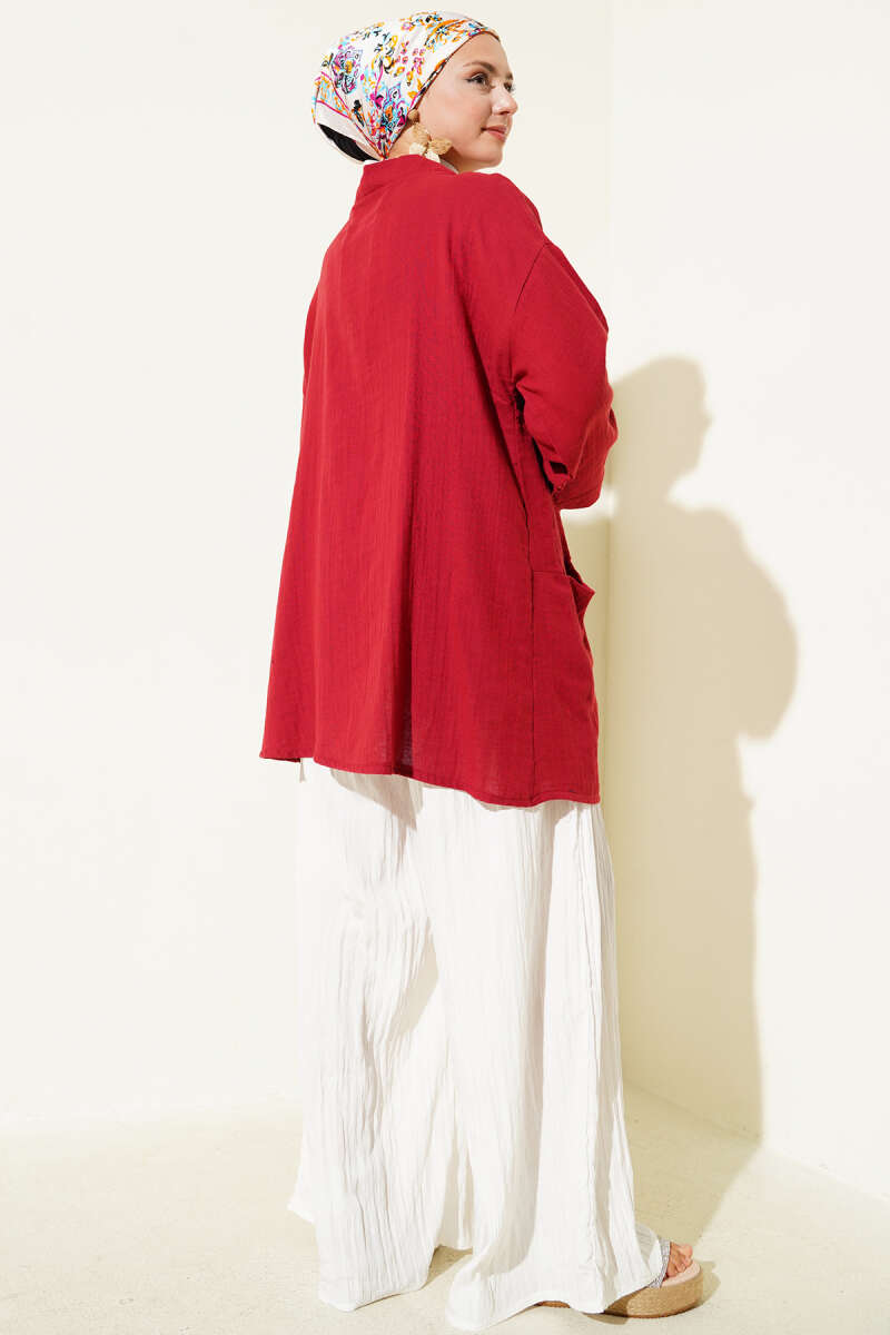 Çift Cepli Müslin Hırka
