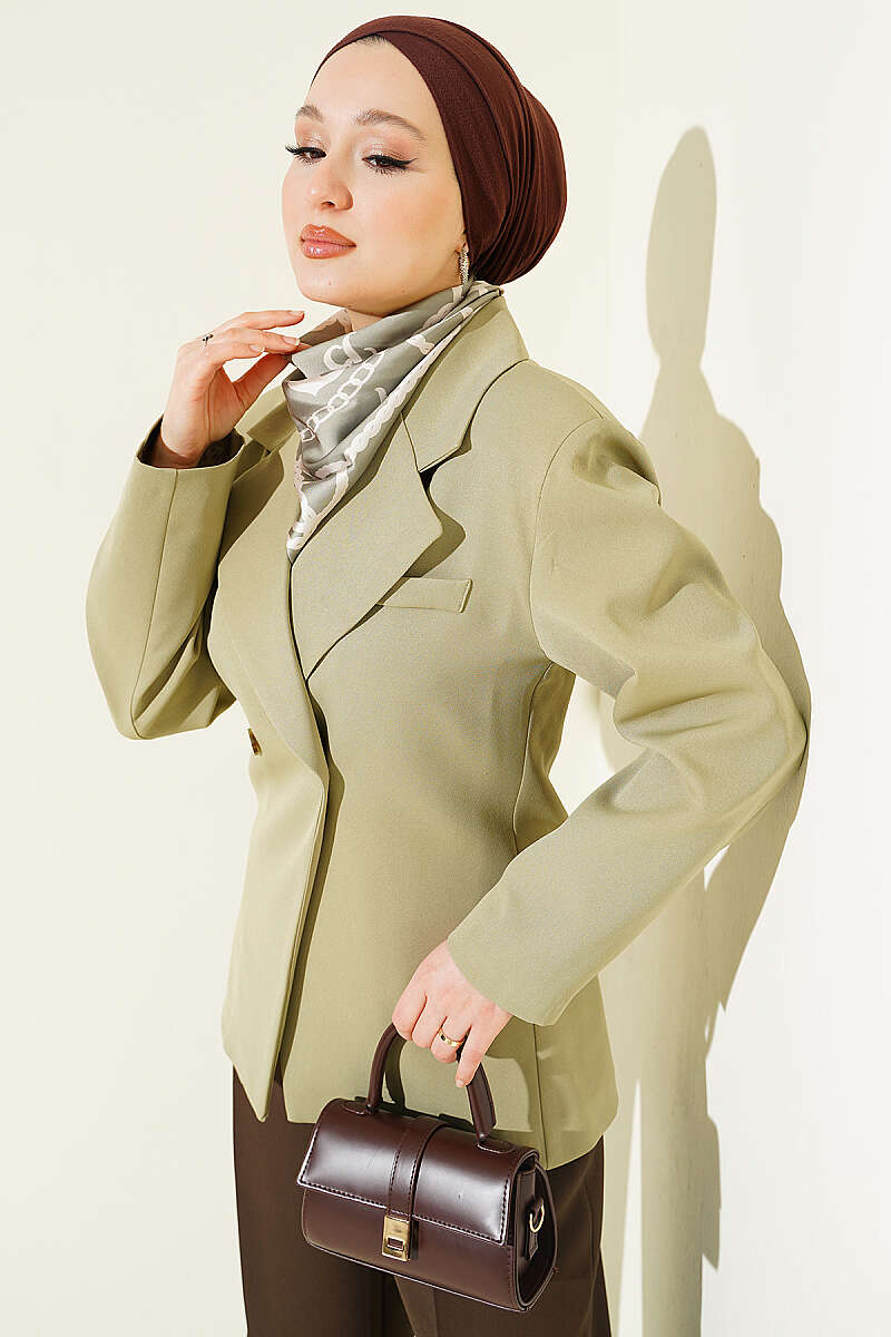 Çift Düğmeli Basic Blazer Ceket Çağla Yeşili