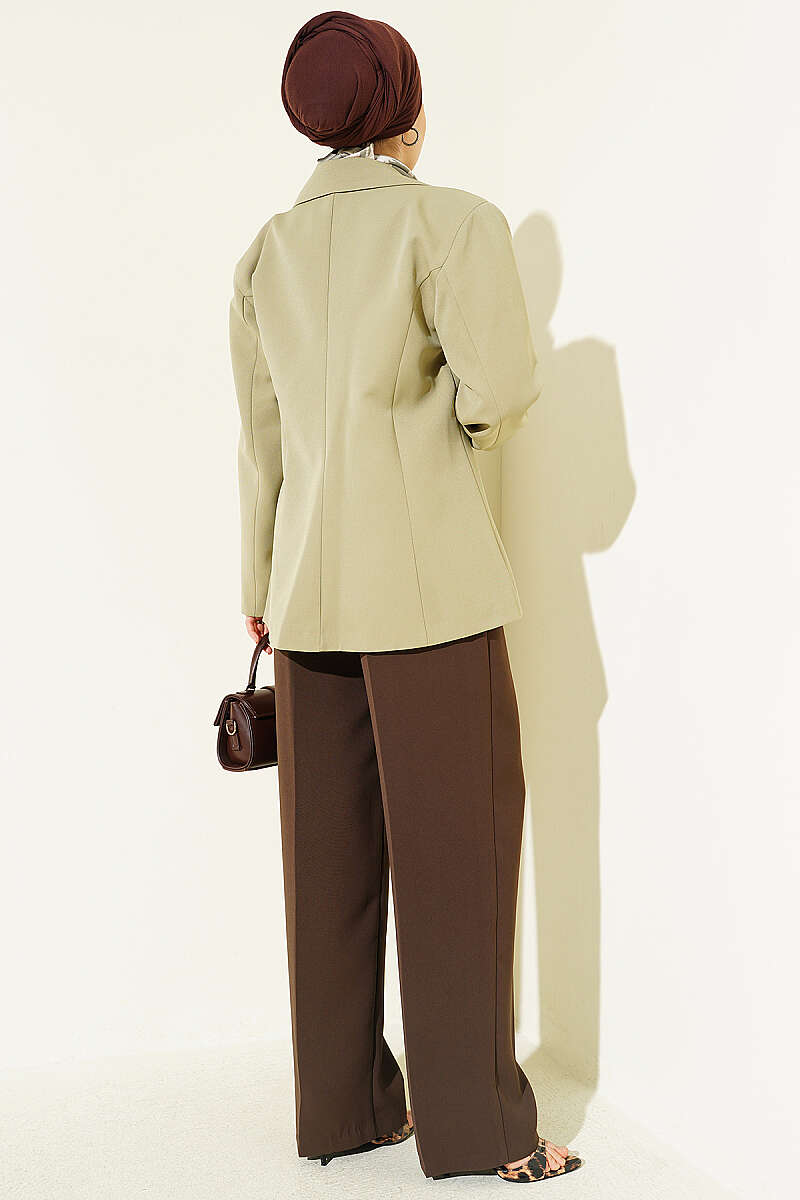 Çift Düğmeli Basic Blazer Ceket Çağla Yeşili