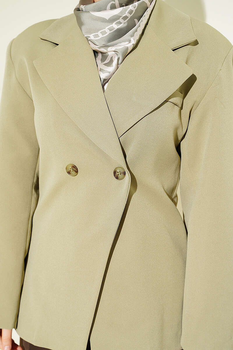 Çift Düğmeli Basic Blazer Ceket Çağla Yeşili