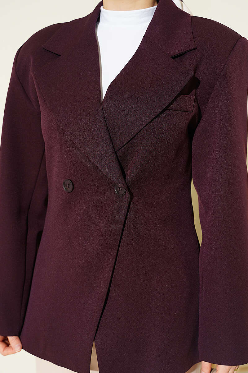 Çift Düğmeli Basic Blazer Ceket Mürdüm