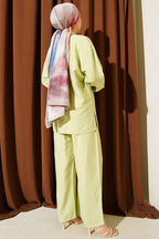 Çift Düğmeli Kimono İkili Takım Çağla Yeşili