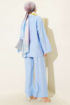 Çift Düğmeli Kimono İkili Takım Mavi