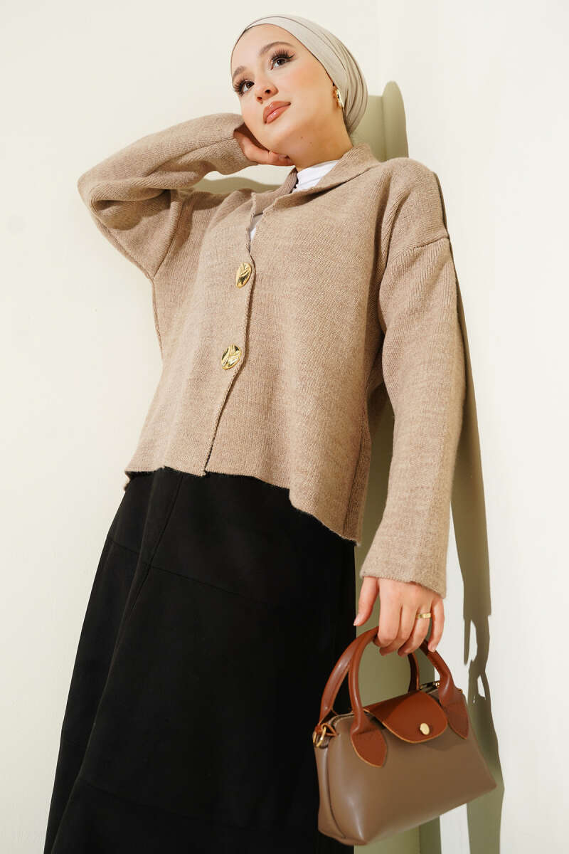 Çift Gold Düğmeli Kısa Triko Hırka