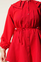 Çift Yaka İp Kuşaklı Gömlek Kırmızı