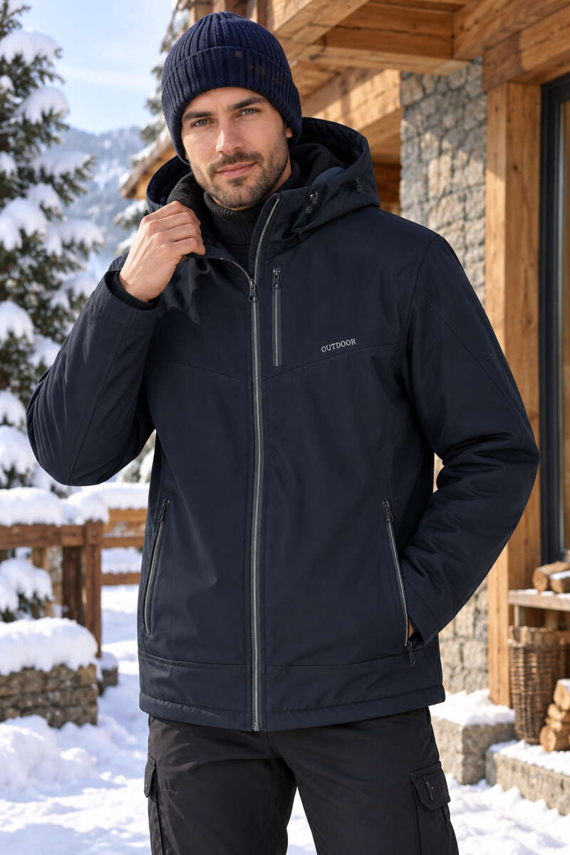 Men's Coat with Removable Hood Navy Blue