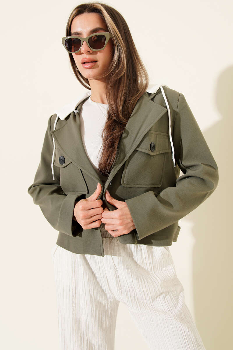 Blazer Crop Jacket with Detachable Hood