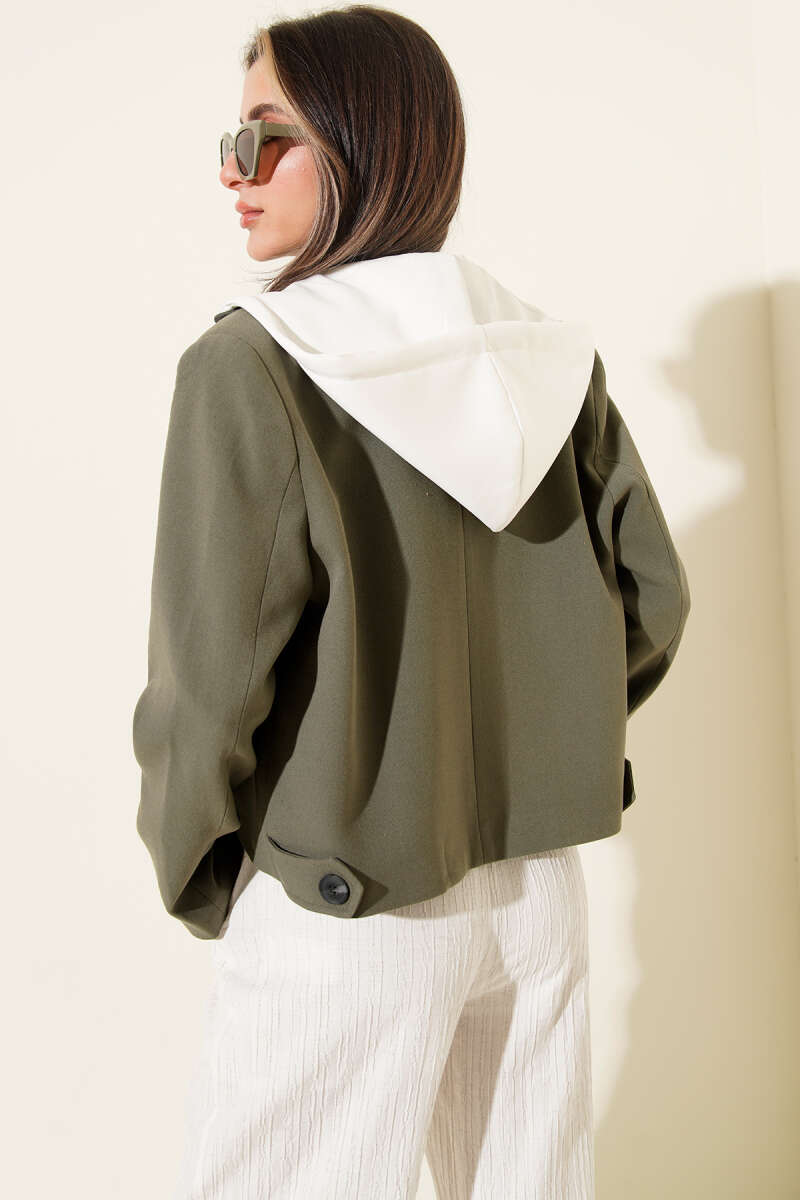 Blazer Crop Jacket with Detachable Hood