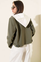 Blazer Crop Jacket with Detachable Hood