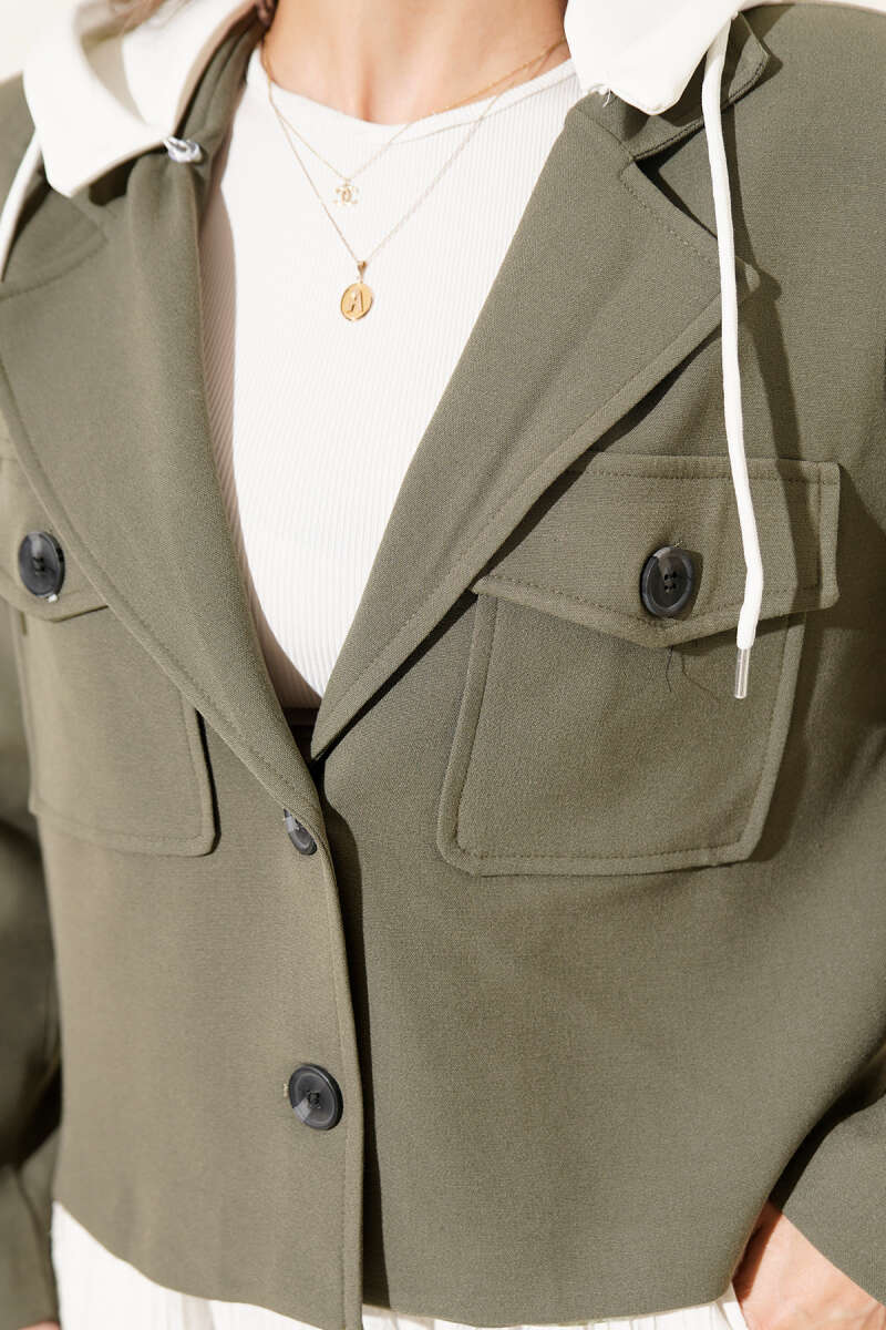Blazer Crop Jacket with Detachable Hood