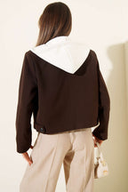 Blazer Crop Jacket with Detachable Hood