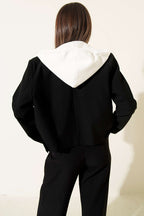 Blazer Crop Jacket with Detachable Hood