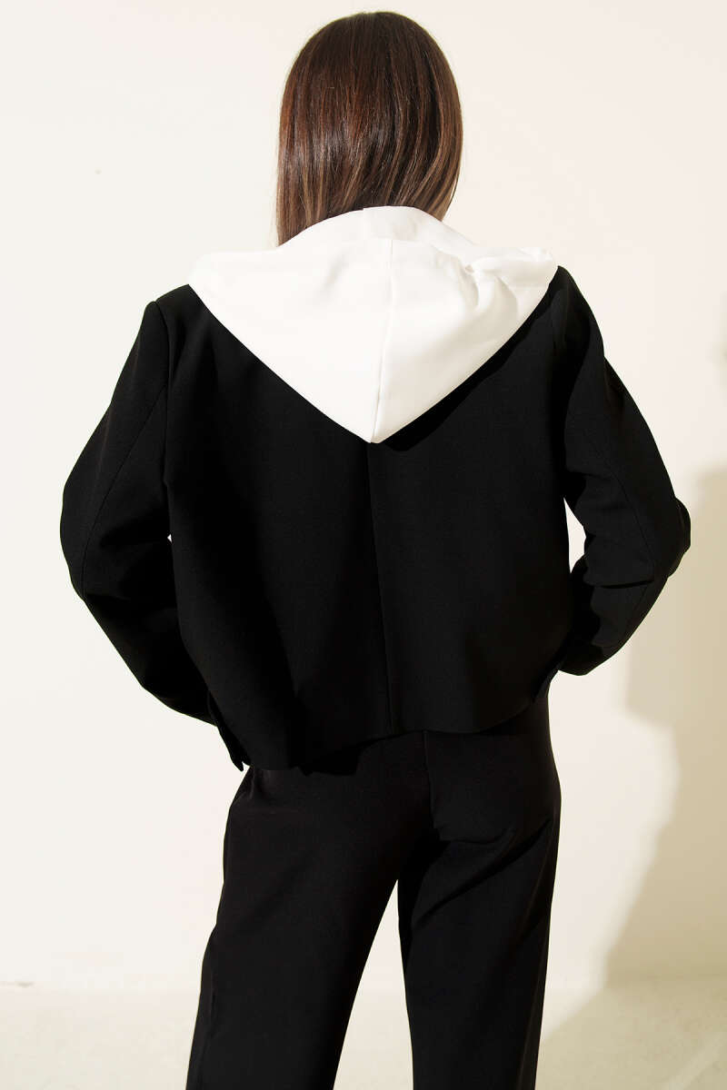 Blazer Crop Jacket with Detachable Hood