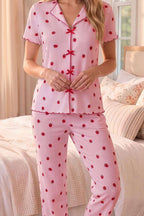 Çilek Desen Kruvaze Yaka Pijama Takımı