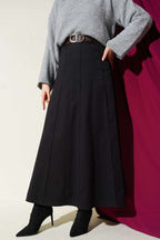 Çıma Şeritli Kemerli Etek Siyah