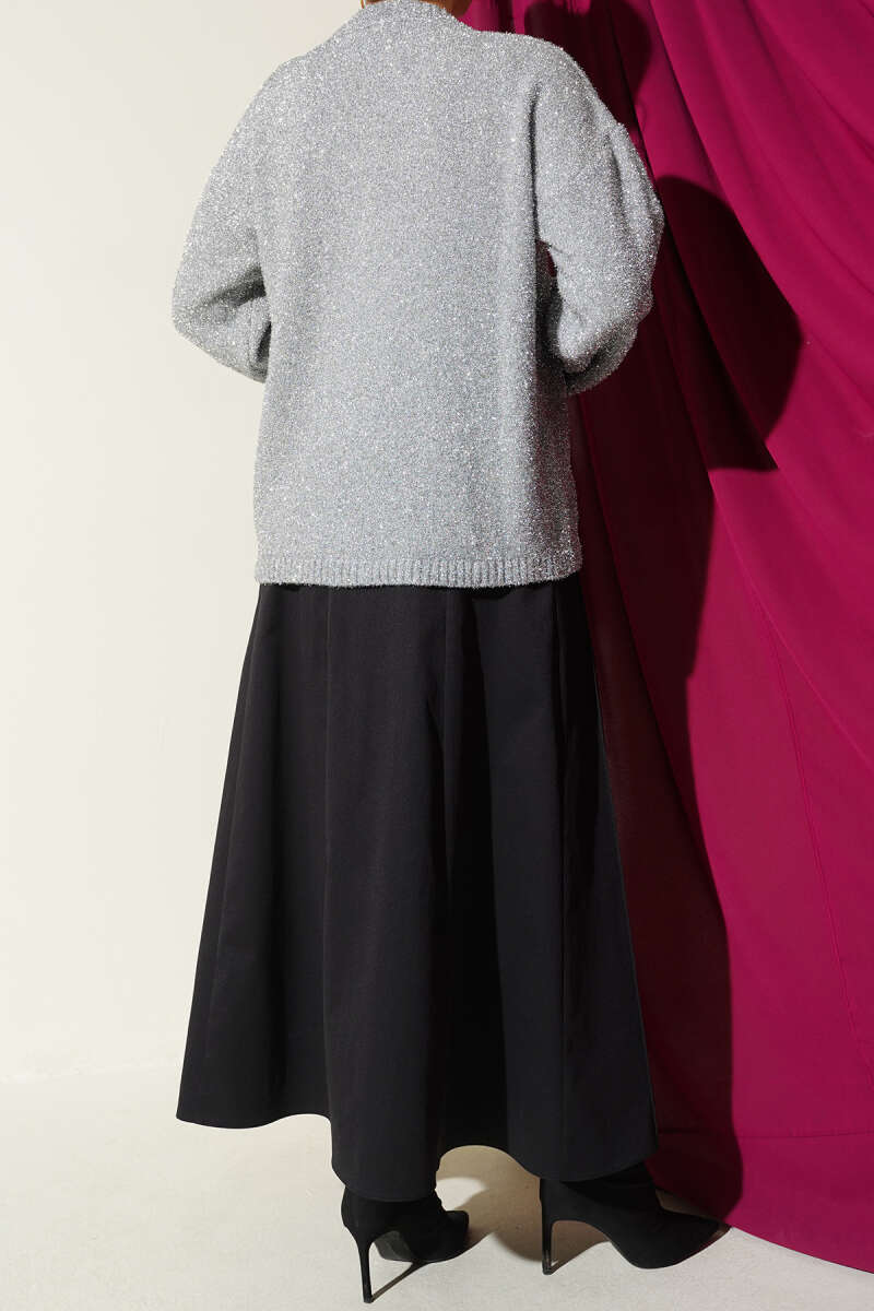 Çıma Şeritli Kemerli Etek Siyah