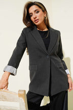 Çizgi Astarlı Düğmeli Blazer Ceket
