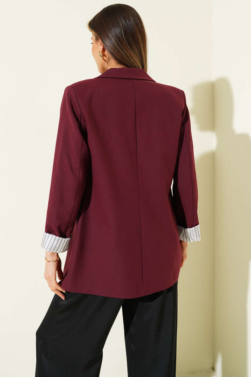 Çizgi Astarlı Düğmeli Blazer Ceket